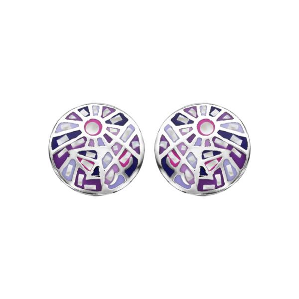 Boucles d'oreilles Acier 316 L Rondes Motifs Dégradés Bleu Violet avec Nacre
