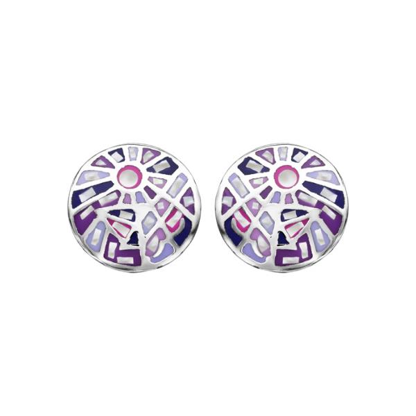 Boucles d'oreilles Acier 316 L Rondes Motifs Dégradés Bleu Violet avec Nacre