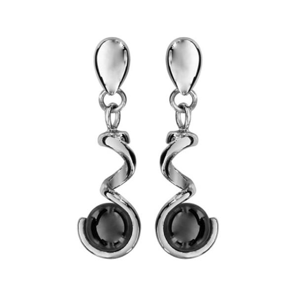 Boucles d'oreilles Tige Acier 316L Spirale et Boule Céramique Noire