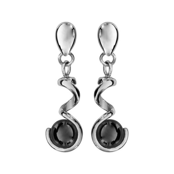 Boucles d'oreilles Tige Acier 316L Spirale et Boule Céramique Noire