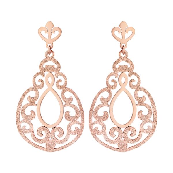 Boucles d'oreilles Acier 316 L Rosé Pendante Spirale Ajouré Partie Granité