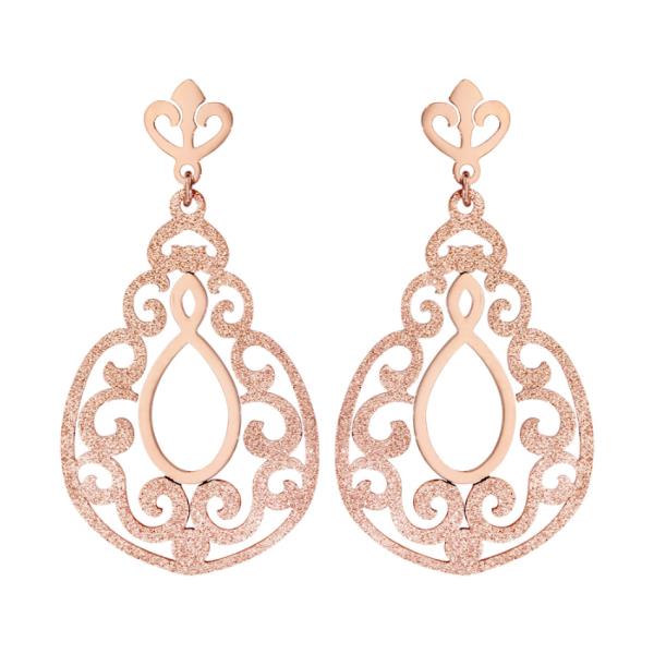 Boucles d'oreilles Acier 316 L Rosé Pendante Spirale Ajouré Partie Granité