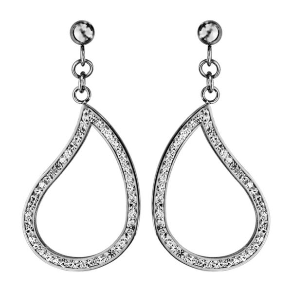 Boucles d'Oreilles Acier 316 L Goutte Evidée avec Strass