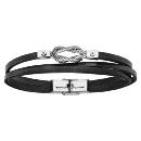 Bracelet Acier 316 L Cuir Bovin Noir 3 Rangs Noeud Marin 