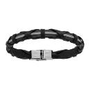 Bracelet Acier 316 L Cuir Noir Tressé Double Cable