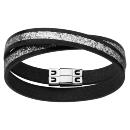 Bracelet Acier 316 L Cuir Noir Enroulé 2 Tours Givré Argent