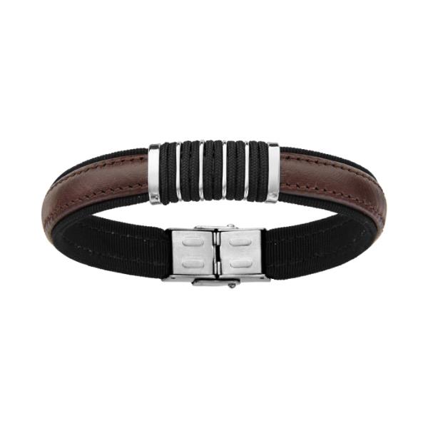 Bracelet Acier 316 L Cuir Marron avec Cordes 20 cm