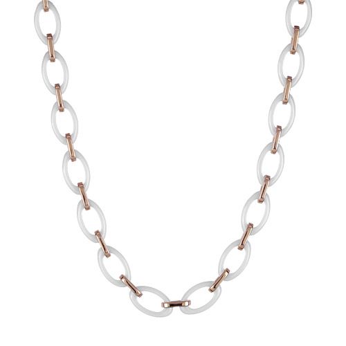 Collier Acier 316 L Rose et Céramique Blanche