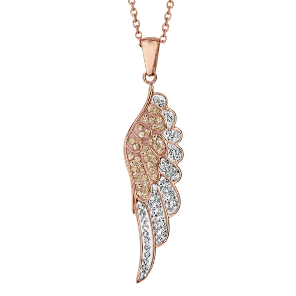 Collier Acier 316 L Et Pendentif Rose Aile d'Ange avec Strass