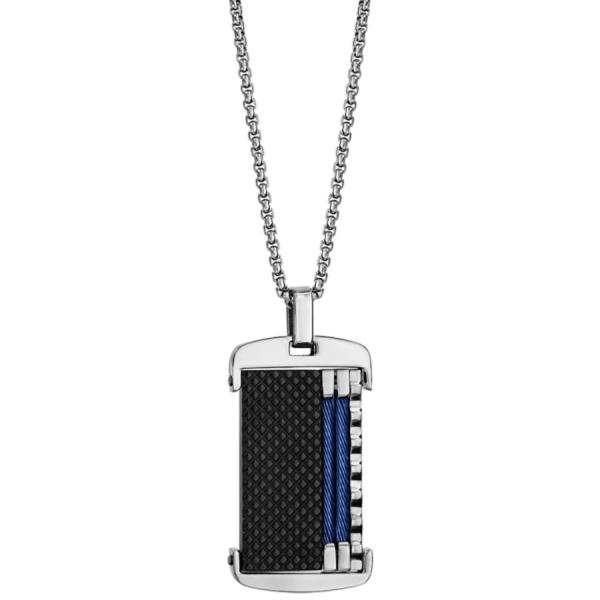 Collier Acier 316 L Pendentif Noir avec Cables Bleu