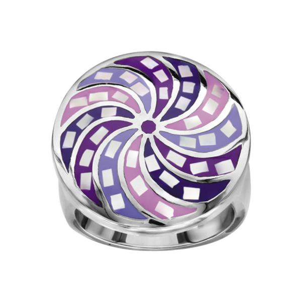 Bague Acier 316 L Rosace Résine Violet Rose et Nacre 