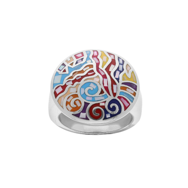 Bague Acier 316 L  Ronde Multicouleur avec Nacre