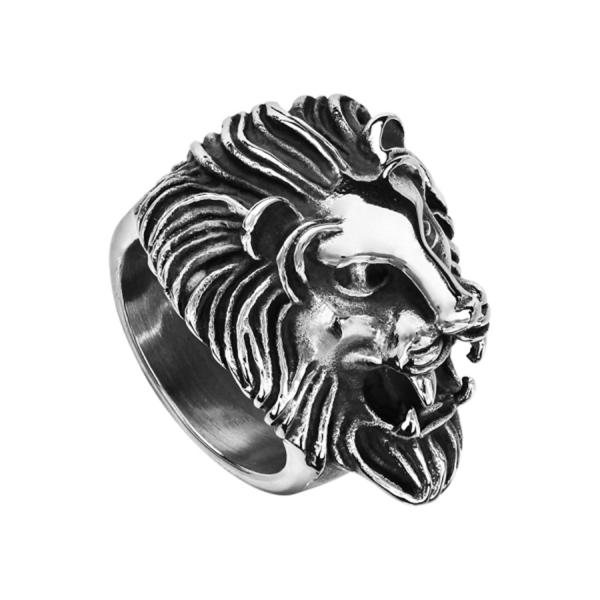 Bague Chevalière Acier 316 L Patiné Tête de Lion 