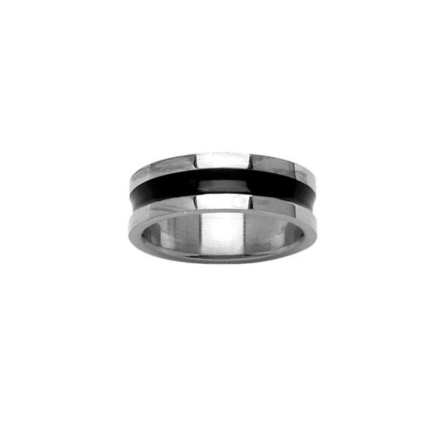 Bague Acier 316 L Filet Résine Noire