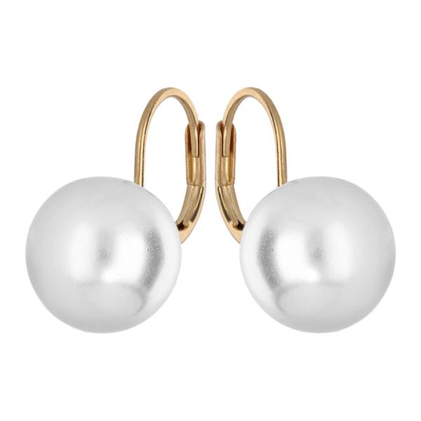 Boucles d'oreilles Plaqué Or Dormeuse Perles Imitation 12 mm