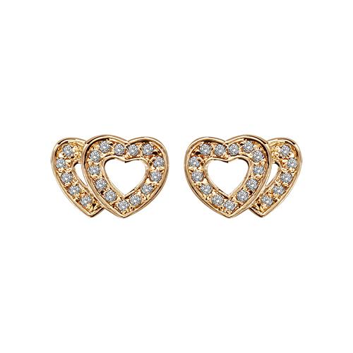 Boucles d'oreilles Plaqué Or et Zirconium Sertis Double Coeurs Ajourés