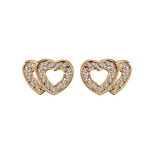 Boucles d'oreilles Plaqué Or et Zirconium Sertis Double Coeurs Ajourés