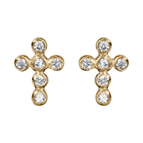 Boucles d'oreilles Plaqué Or et Zirconium Sertie Clos Croix