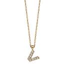 Collier Plaqué Or Pendentif Pierre Zirconium Lettre V