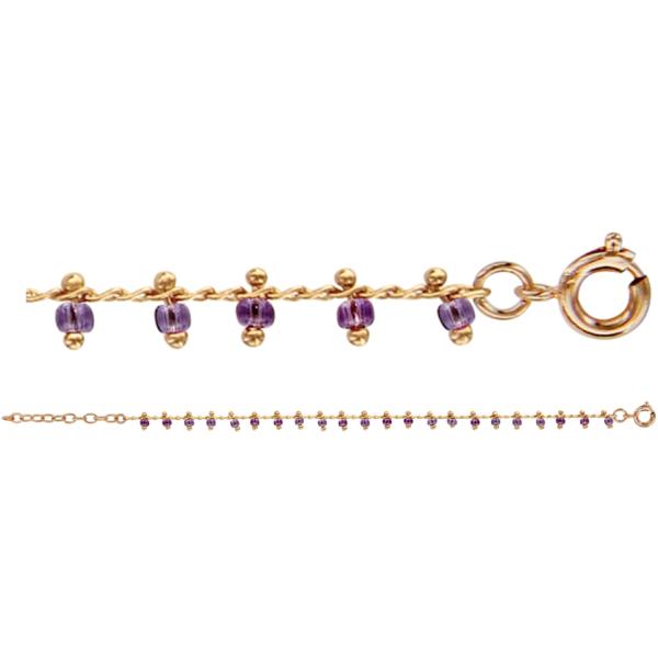 Bracelet Plaqué Or Pampilles Boules Violettes 16+2 cm