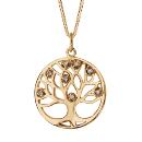 Collier Plaqué Or Pendentif Rond Arbre de Vie Zirconium Blanc