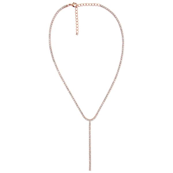 Collier Plaqué Or Rose Forme T Rivière Zirconium Blancs Sertis