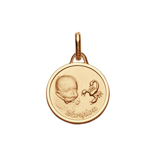 Pendentif Plaqué Or Médaille Ronde Bébé Zodiaque Scorpion