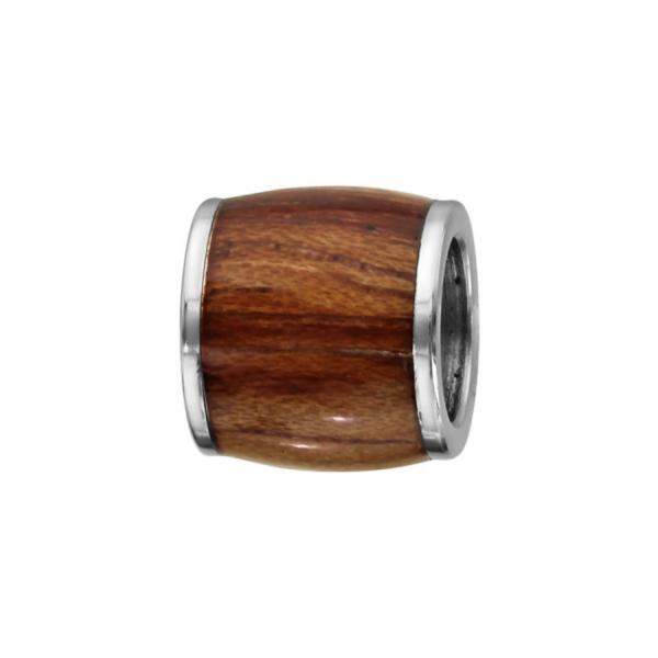 Charms Acier 316L Forme Tonneau Imitation Bois Marron Clair