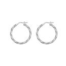 Boucles d'oreilles Argent 925 Créole Tube 3 mm Carré Torsadé Diam. 25 mm