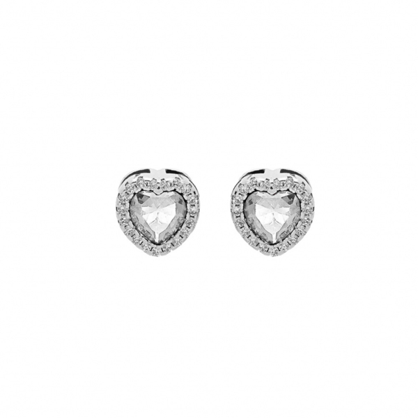 Boucles d'oreilles Tige Argent 925 Rhodié Coeur Zirconium Blancs Sertis