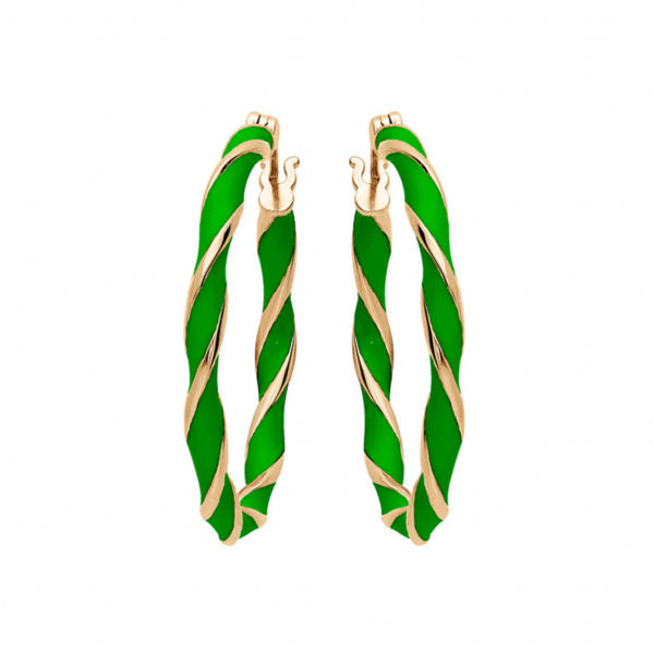 Boucles d'oreilles Argent 925 Créoles Dorées 25 mm Résine Verte