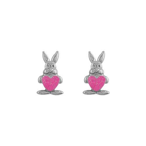 Boucles d'oreilles Argent 925 Enfant Petit Lapin Coeur Rose