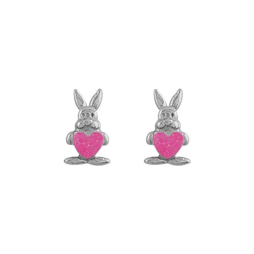 Boucles d'oreilles Argent 925 Enfant Petit Lapin Coeur Rose