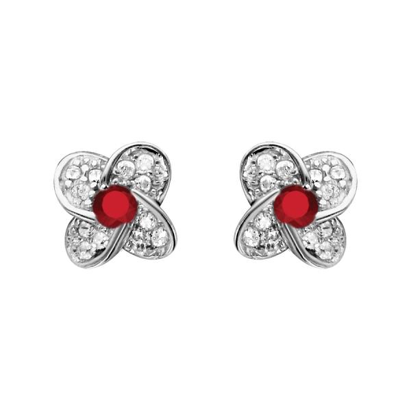 Boucles d'oreilles Argent 925 Fleur Zirconium Sertis Pierre Rouge
