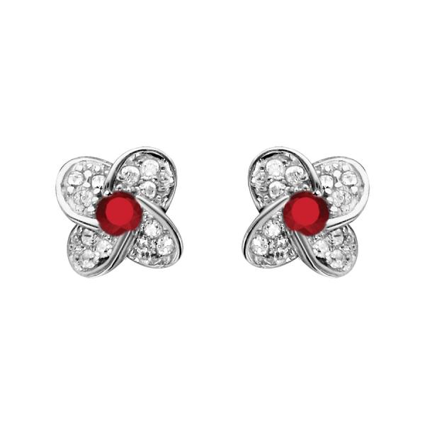 Boucles d'oreilles Argent 925 Fleur Zirconium Sertis Pierre Rouge