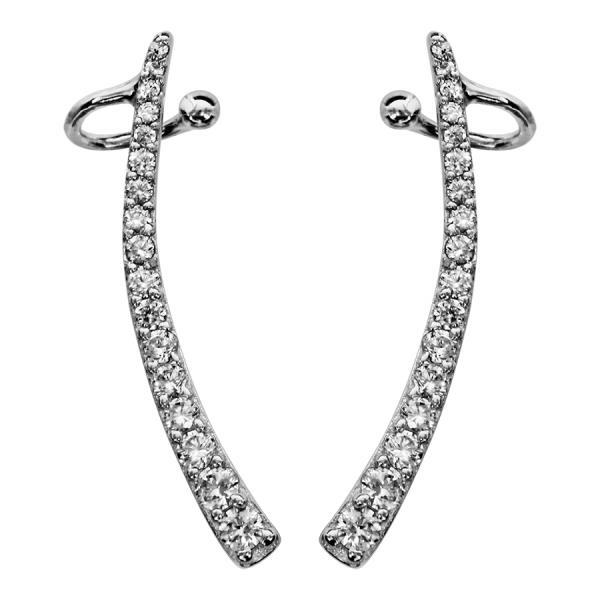 Boucles d'oreilles de Lobe Argent 925 et Zirconium Grande Tige Arrondie en Chute