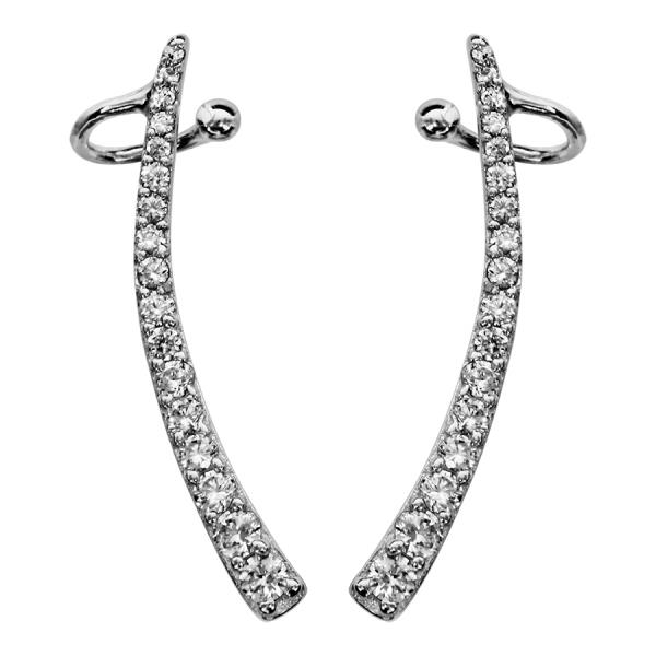 Boucles d'oreilles de Lobe Argent 925 et Zirconium Grande Tige Arrondie en Chute