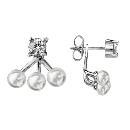 Boucles d'oreilles Argent 925 Double Zirconium Sertis 3 Perles d'imitation Blanches