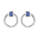 Boucles d'Oreilles Argent 925 Cercle et Zirconium Rectangle Bleu