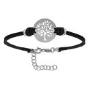 Bracelet Argent 925 Double Cordons Noirs Rondelle Arbre de Vie Evidé