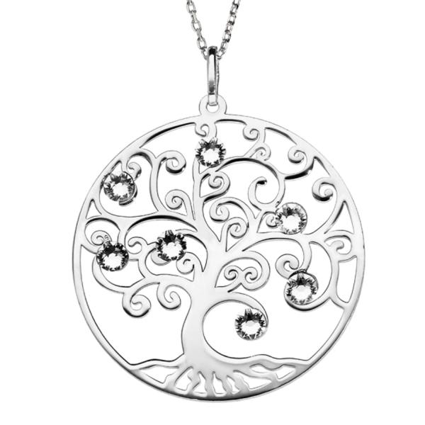 Collier Argent 925 Pendentif Arbre de Vie Zirconium  