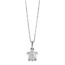 Collier Argent 925 Pendentif Tortue Pierres de Synthèses Blanches