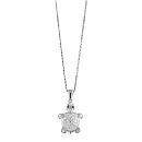 Collier Argent 925 Pendentif Tortue Pierres de Synthèses Blanches