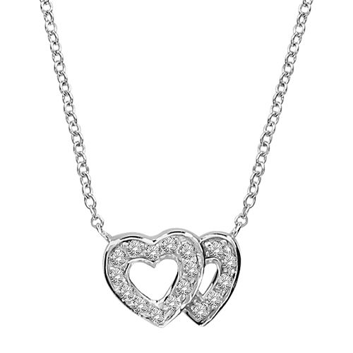 Collier Argent 925 et Zirconium Double Coeurs Ajourés