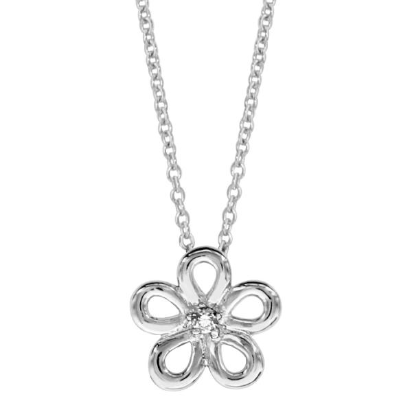 Collier Argent 925 Pendentif Fleur avec Zirconium Serti