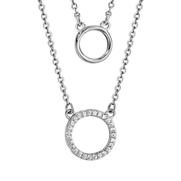 Collier Argent 925 Double Chaines 2 Cercles avec Zirconium