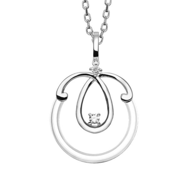 Collier Argent 925 Pendentif Rond en Céramique avec Volute et Zirconium Sertis