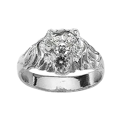 Bague Argent 925 Chevalière Tête de Lion Zirconium Noir Petit Modèle