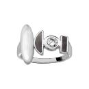 Bague Argent 925 Style Chinoise Zirconium et Nacre Noire et Blanche