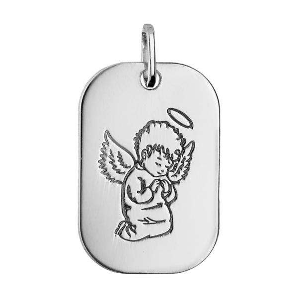 Pendentif Argent 925 Plaque Rectangulaire Motif Ange